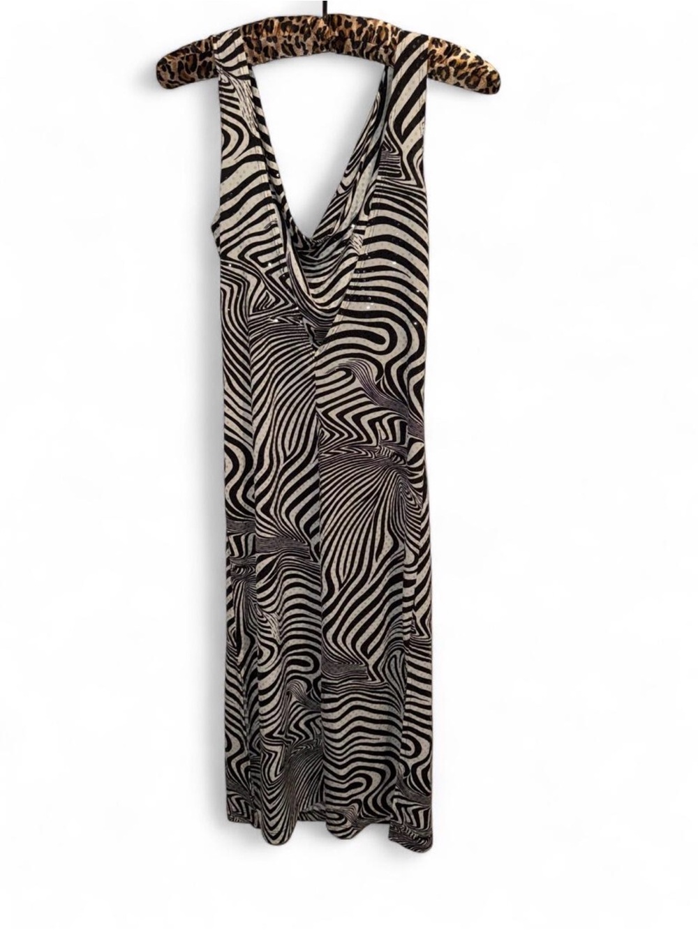 Abstract Vintage 90s Zebra-Print Cowl Neck Cocktail Party Dress Black & White M - Picture 2 of 4